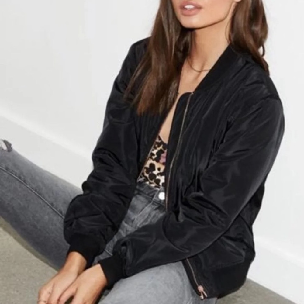 KENDALL + KYLIE Satin Bomber Jacket - Black
